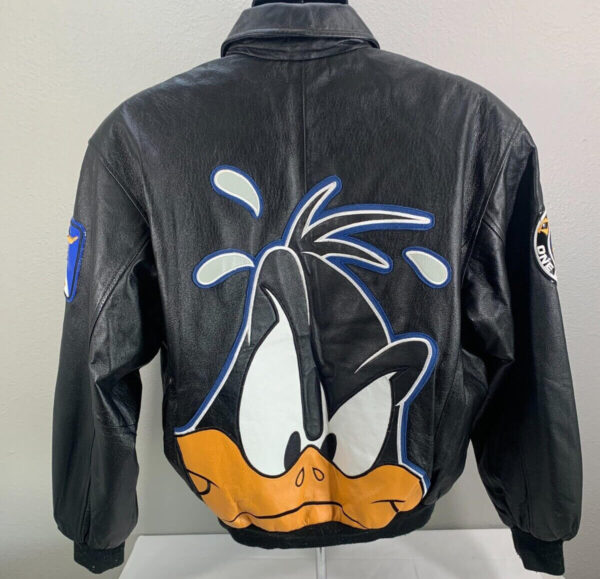 Vtg Looney Tunes Daffy Duck Black Leather Jacket