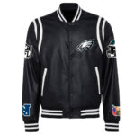 Black White Philadelphia Eagles Leather Varsity Jacket