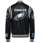 Black White Philadelphia Eagles Leather Varsity Jacket
