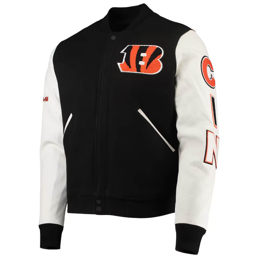Cincinnati Bengals NFL Black And White Varsity Jacket (1) Cincinnati Bengals NFL Black And White Varsity Jacket