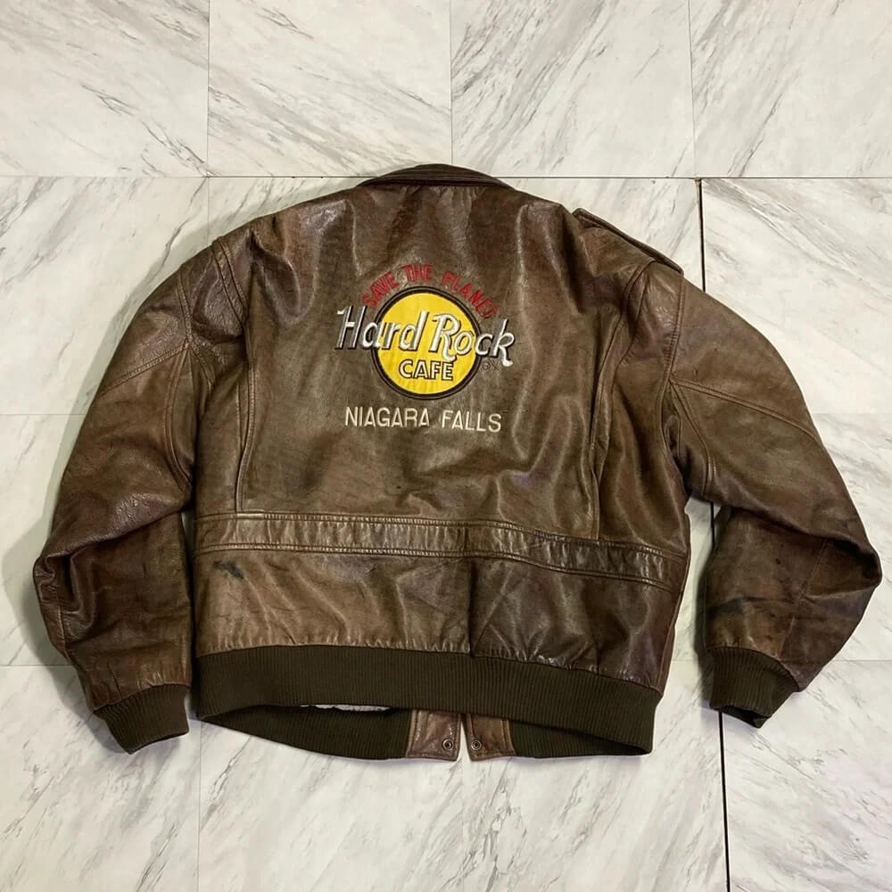 Hard Rock Cafe Niagara Falls Brown Leather Jacket (2) Hard Rock Cafe Niagara Falls Brown Leather Jacket