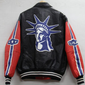 Lady Liberty USA Michael Hobon Leather Bomber Jacket