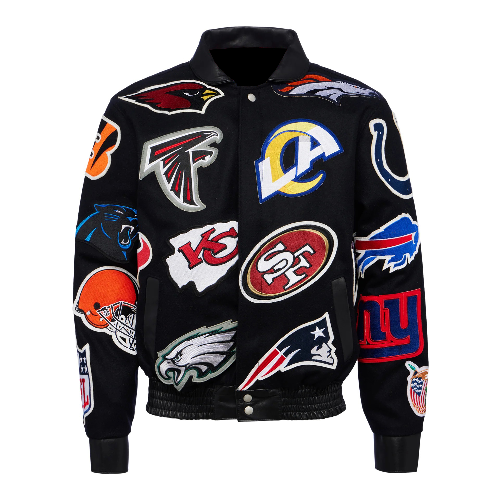 NFL Collage Black Jeff Hamilton Wool Jacket (1) NFL Collage Black Jeff Hamilton Wool Jacket