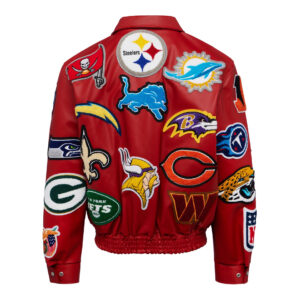 NFL Red Collage Jeff Hamilton Leather Jacket