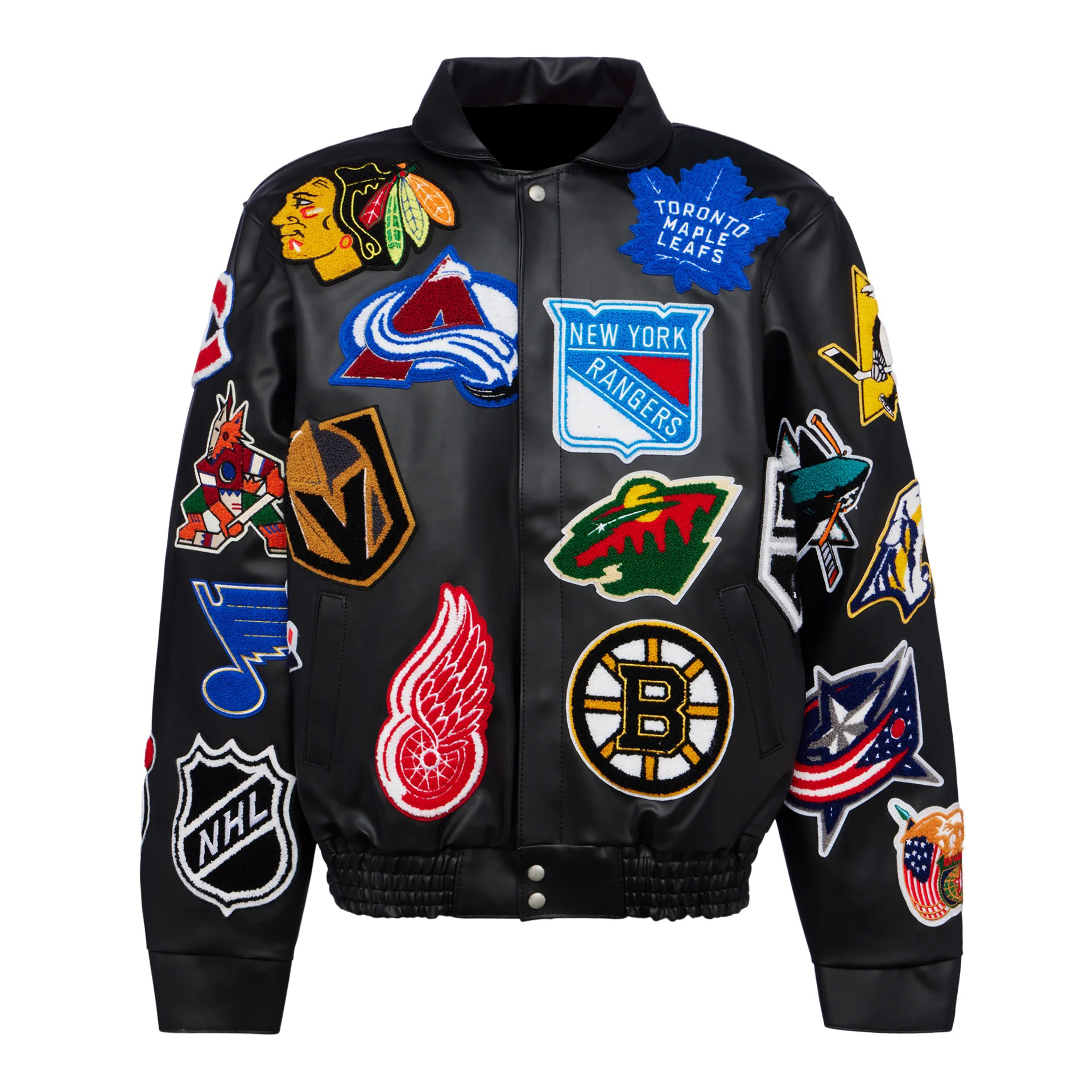 NHL Black Collage Jeff Hamilton Leather Jacket (2) NHL Black Collage Jeff Hamilton Leather Jacket