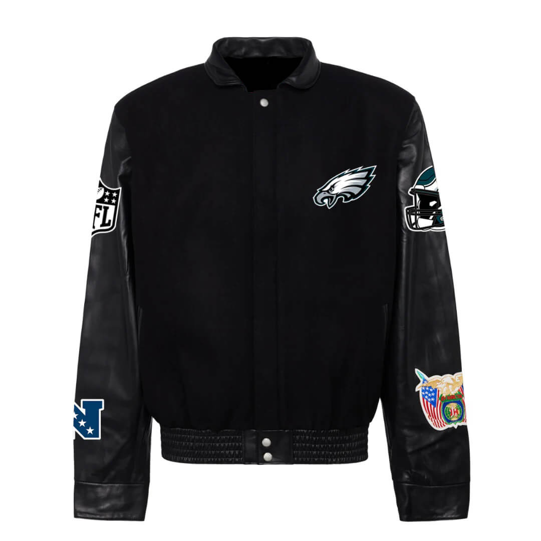 Philadelphia Eagles Black Wool and Leather Jacket
