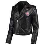 Chicago Cubs Biker Style Black Leather Jacket