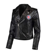 Chicago Cubs Biker Style Black Leather Jacket