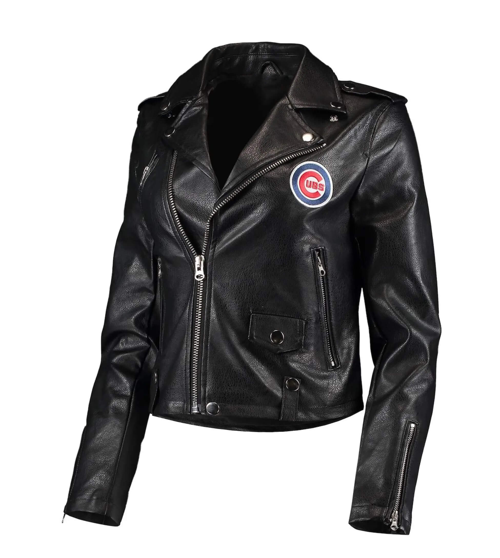 Chicago Cubs Biker Style Black Leather Jacket (1) Chicago Cubs Biker Style Black Leather Jacket