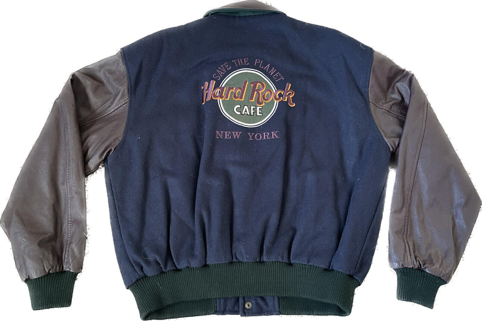 Hard Rock Cafe Blue Brown New York Varsity Jacket (1) Hard Rock Cafe Blue Brown New York Varsity Jacket