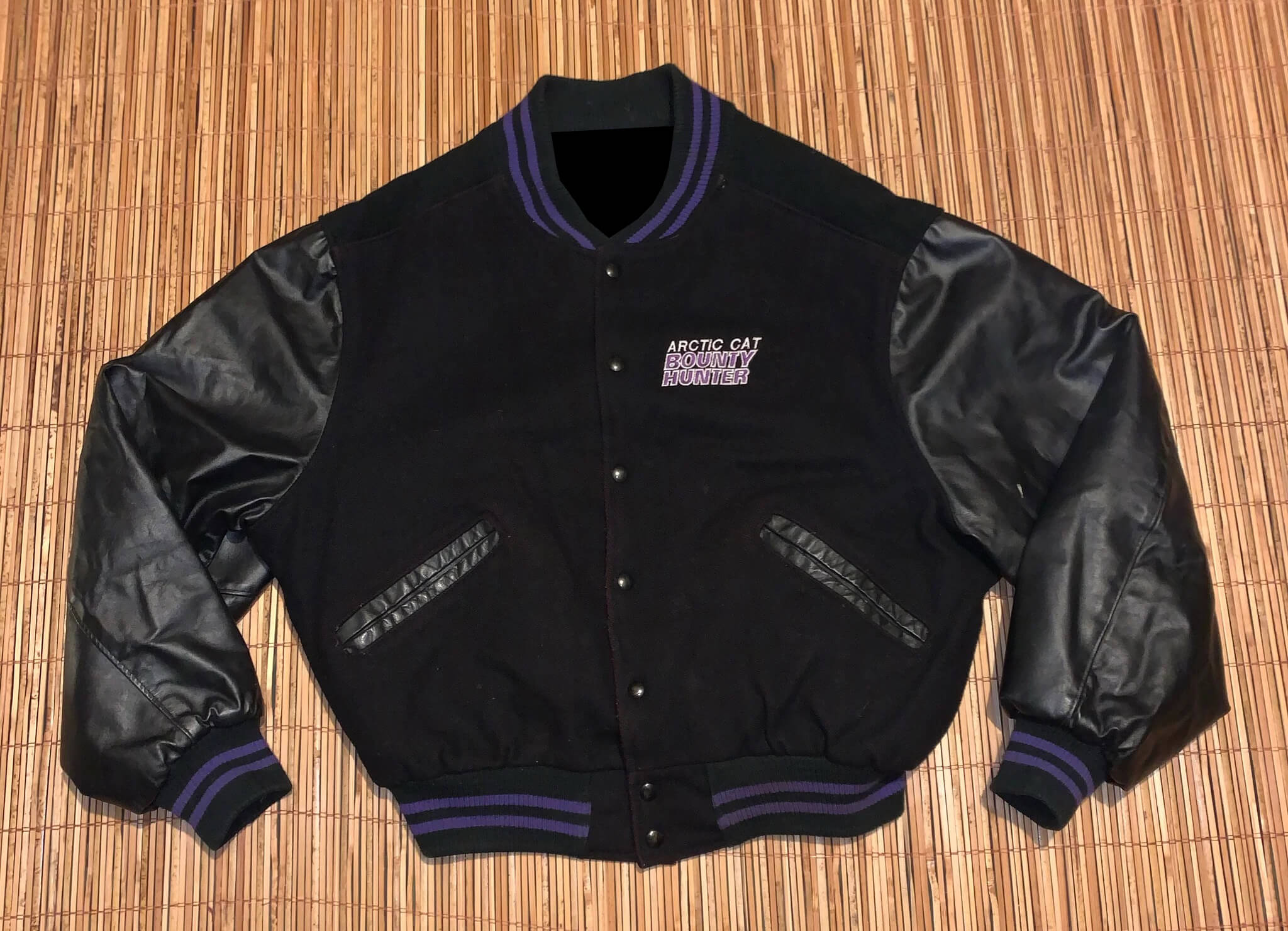Vintage Arctic Cat Bounty Hunter Black Varsity Jacket (1) Vintage Arctic Cat Bounty Hunter Black Varsity Jacket