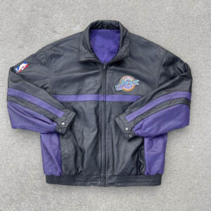 Maker of Jacket Black Leather Jackets NBA 1990's Utah Jazz Spell Out