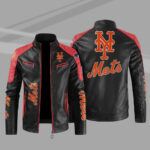 Black Red NY Mets Block Leather Jacket