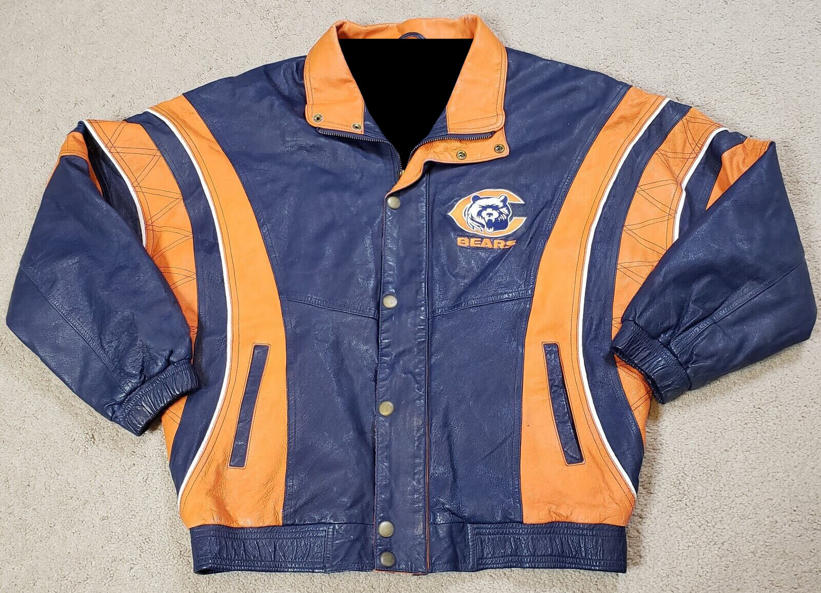 Blue Orange NFL Chicago Bears Leather Jacket