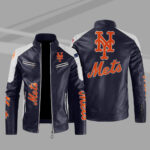 Blue White NY Mets Block Leather Jacket
