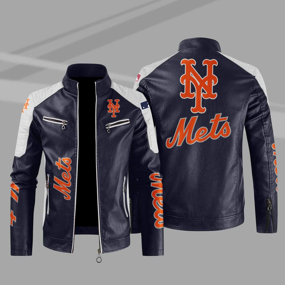 Blue White NY Mets Block Leather Jacket (1) Blue White NY Mets Block Leather Jacket