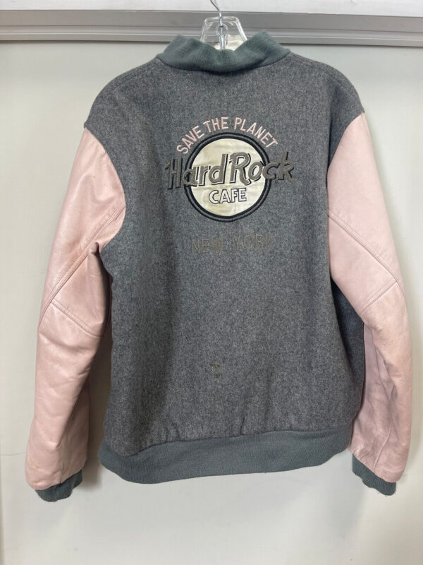 Hard Rock Cafe Pink Grey Varsity Jacket (1) Hard Rock Cafe Pink Grey Varsity Jacket