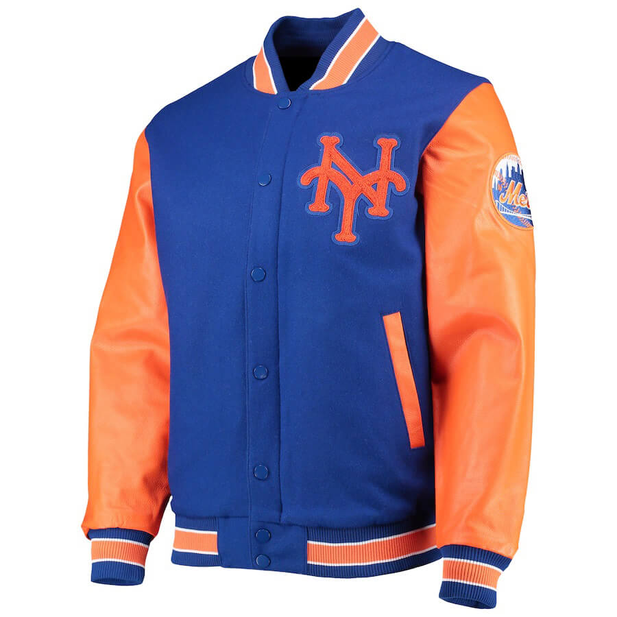 MLB NY Mets Blue And Orange Varsity Jacket - Maker of Jacket