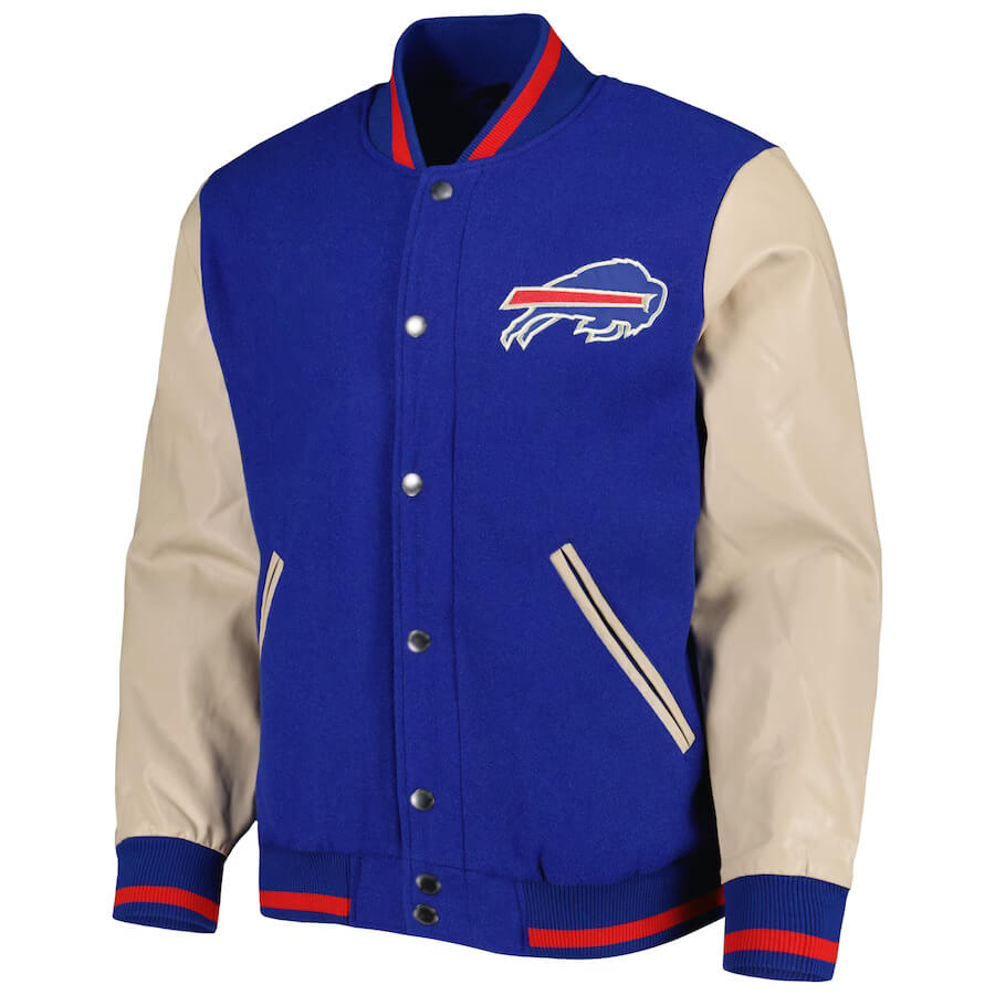 NFL Buffalo Bills Blue And Cream Varsity Jacket (1) NFL Buffalo Bills Blue And Cream Varsity Jacket