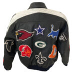 Vintage USA Flag NFL Team Patches Leather Jacket