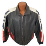 Vintage USA Flag NFL Team Patches Leather Jacket