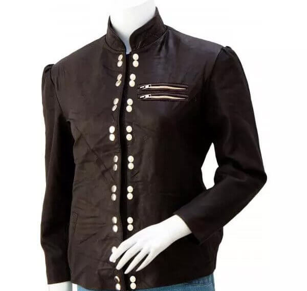 Artistic Studded Brown Leather Jacket Women