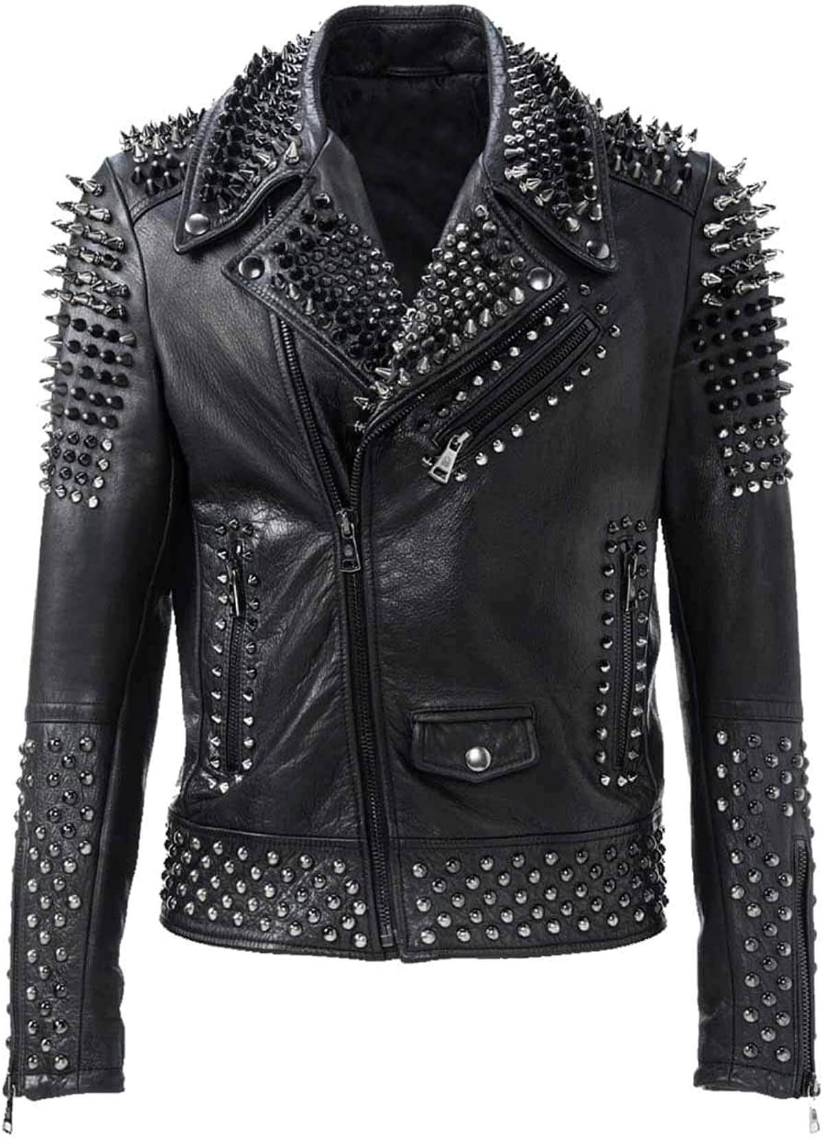 Black-Rock-Punk-Spike-Studded-Biker-Leather-Jacket