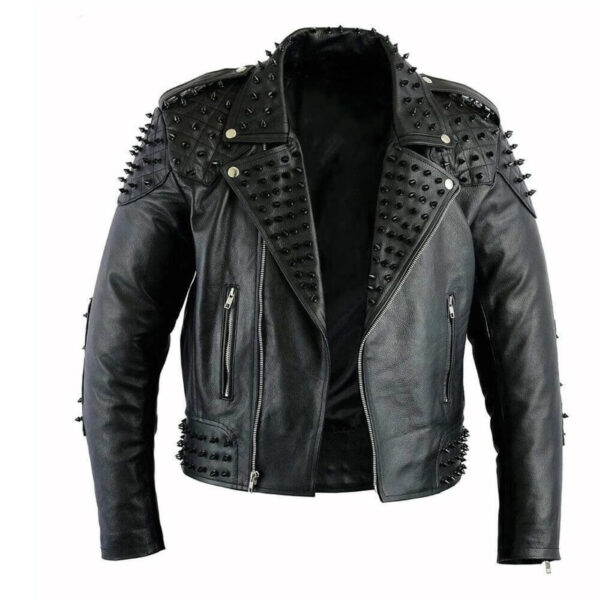 Classic-Black-Metal-Spikes-Punk-Style-Leather-Jacket