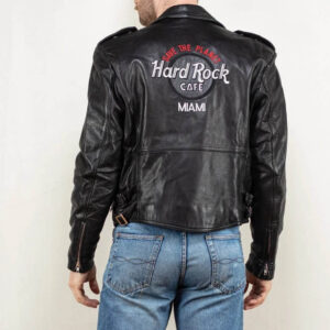 Hard Rock Cafe Miami Black Biker Leather Jacket