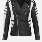 Men's Black And White Biker Leather Jacket