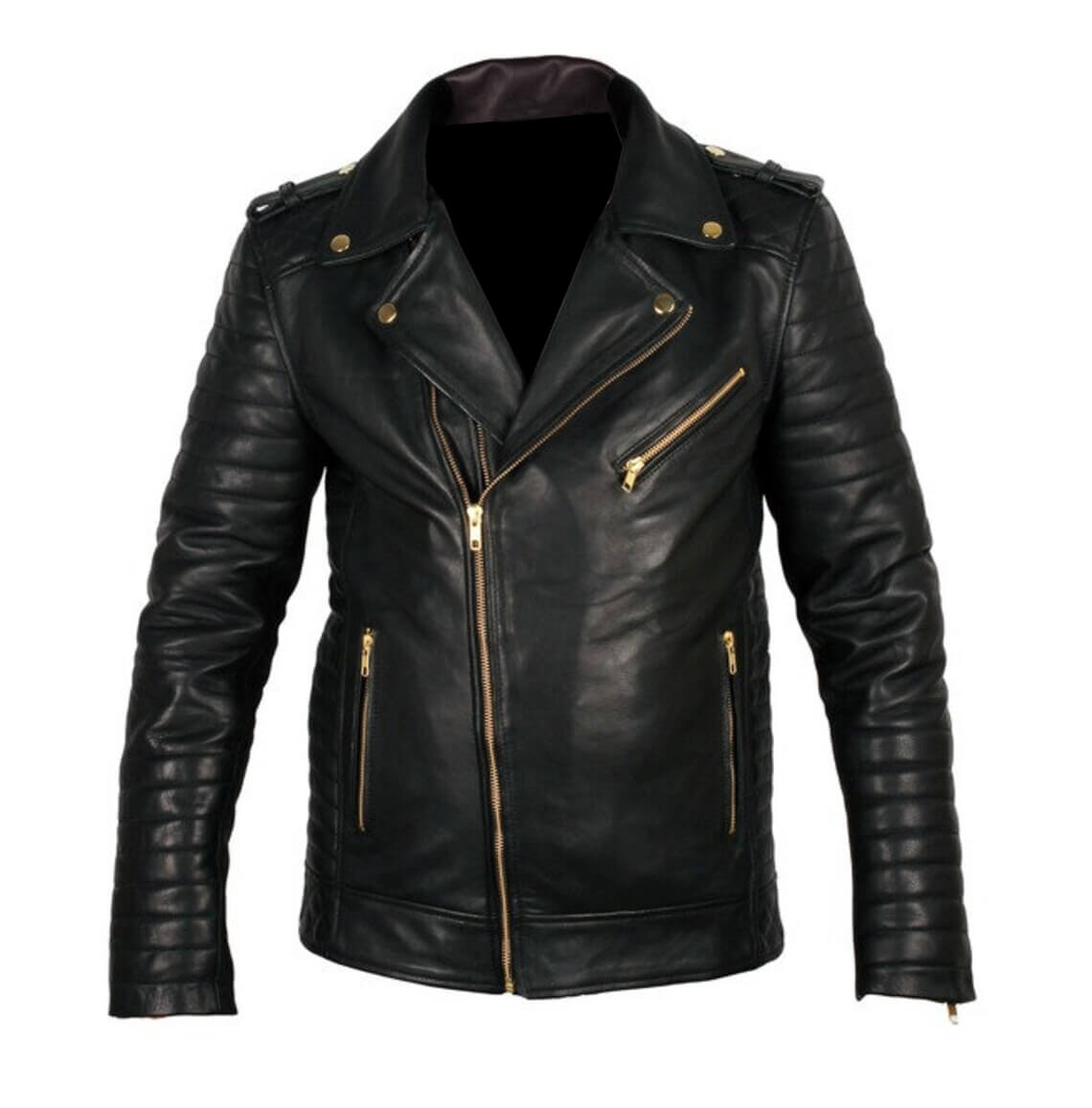  Men’s Fashion Biker Quilted Style Black Leather Jacket
