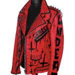 Mens Handmade Sinner Studded Red Leather Jacket