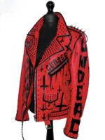 Mens Handmade Sinner Studded Red Leather Jacket