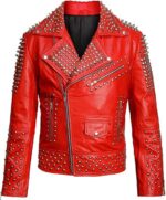 Rock-Punk-Spike-Studded-Biker-Red-Leather-Jacket