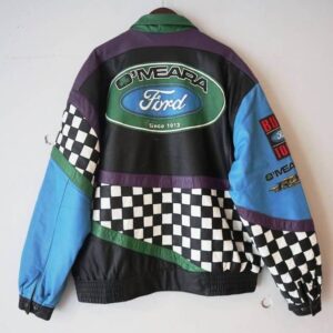 Team O'Meara Checkered Ford Racing Leather Jacket