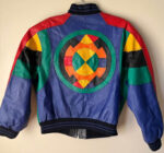 Vintage Winlit Color Block Leather Bomber Jacket