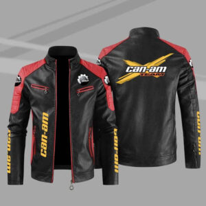 Black Red Can Am Color Block Leather Jacket
