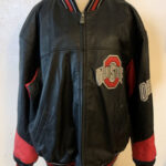 G III Ohio State Buckeyes Black Red Leather Jacket