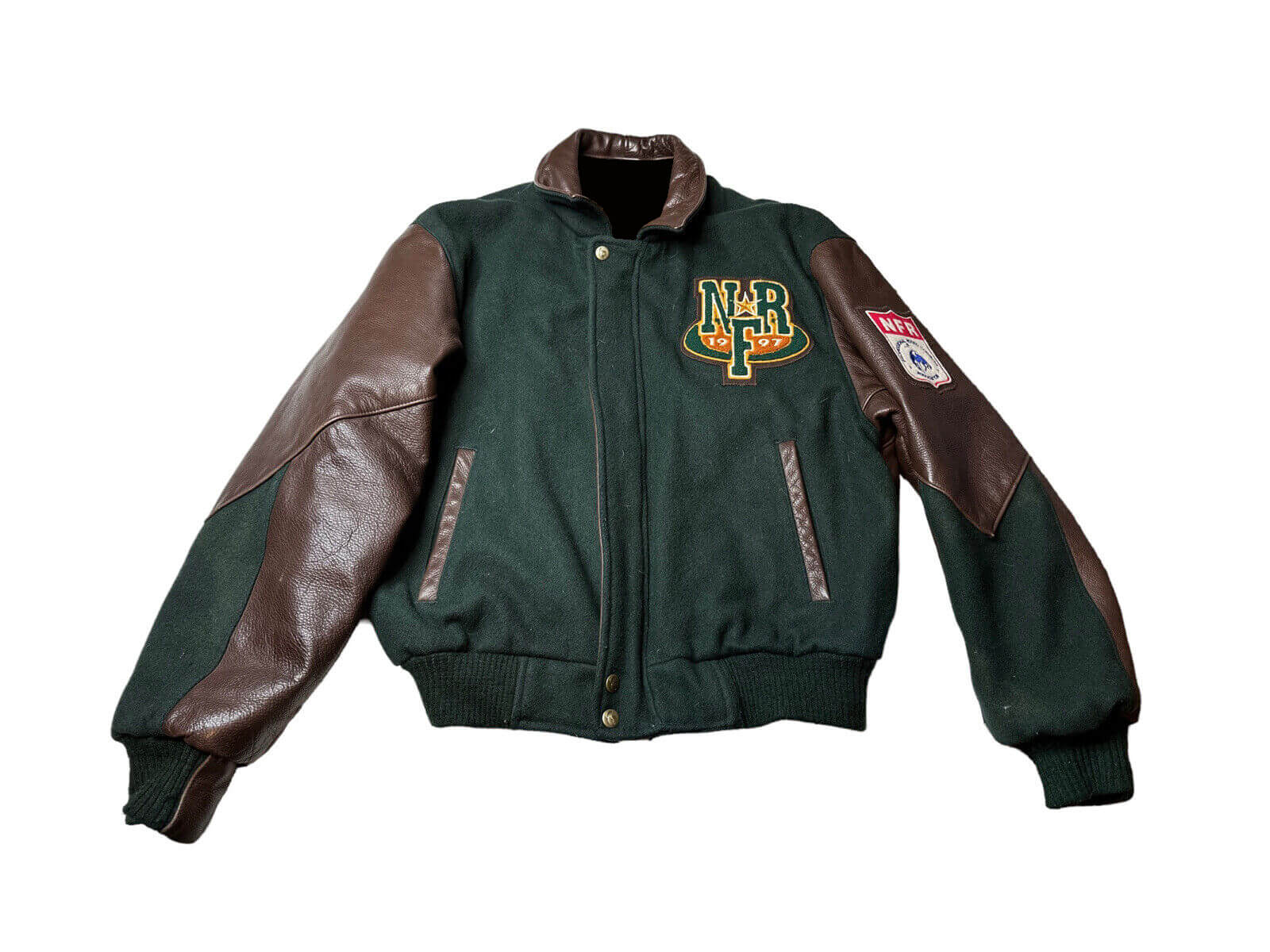 Biker Faux Leather Varsity Jacket - Green/combo