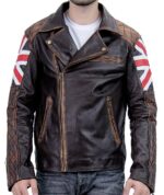 Vintage UK Flag Black Biker Leather Jacket