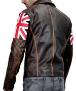 Vintage UK Flag Black Biker Leather Jacket