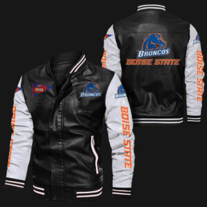 Black White Boise State Broncos Leather Jacket