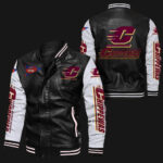 Black White Central Michigan Chippewas Leather Jacket