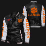 Black White Clemson Tigers Leather Jacket