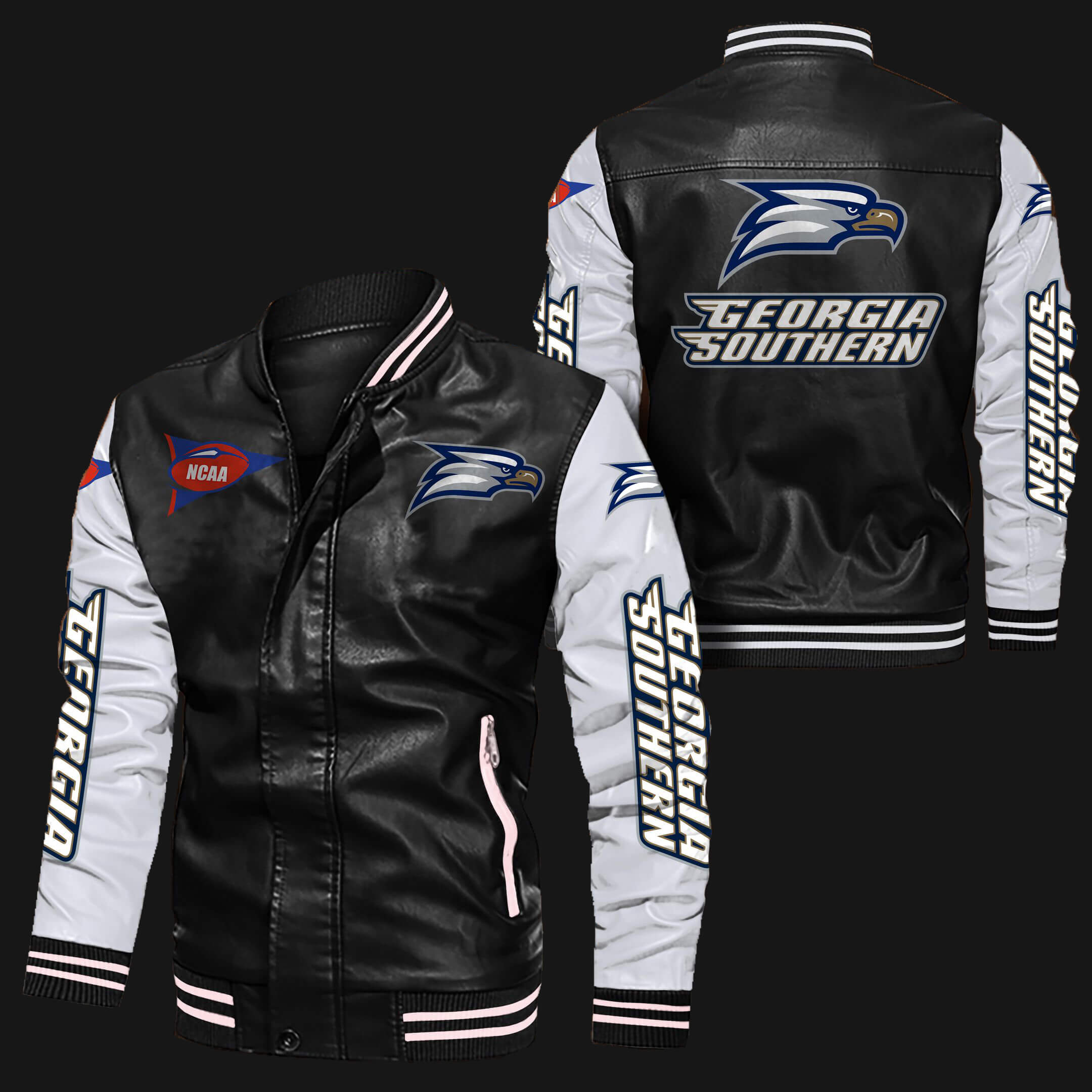 Black White Georgia Southern Eagles Leather Jacket