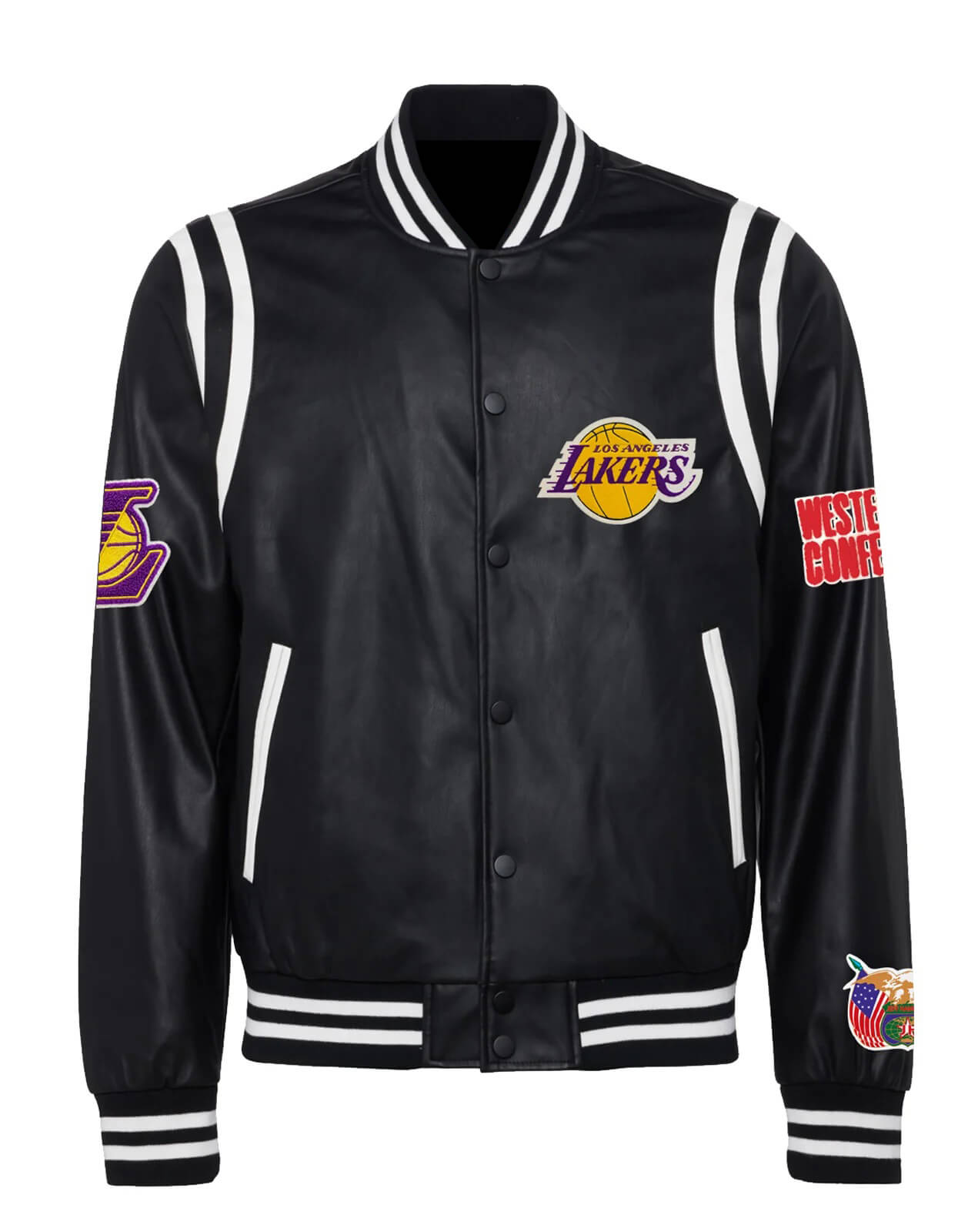 Black White LA Lakers NBA Team Leather Jacket - Maker of Jacket