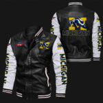 Black White Michigan Wolverines Leather Jacket