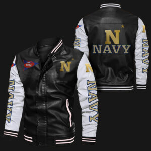 Black White Navy Midshipmen Leather Jacket