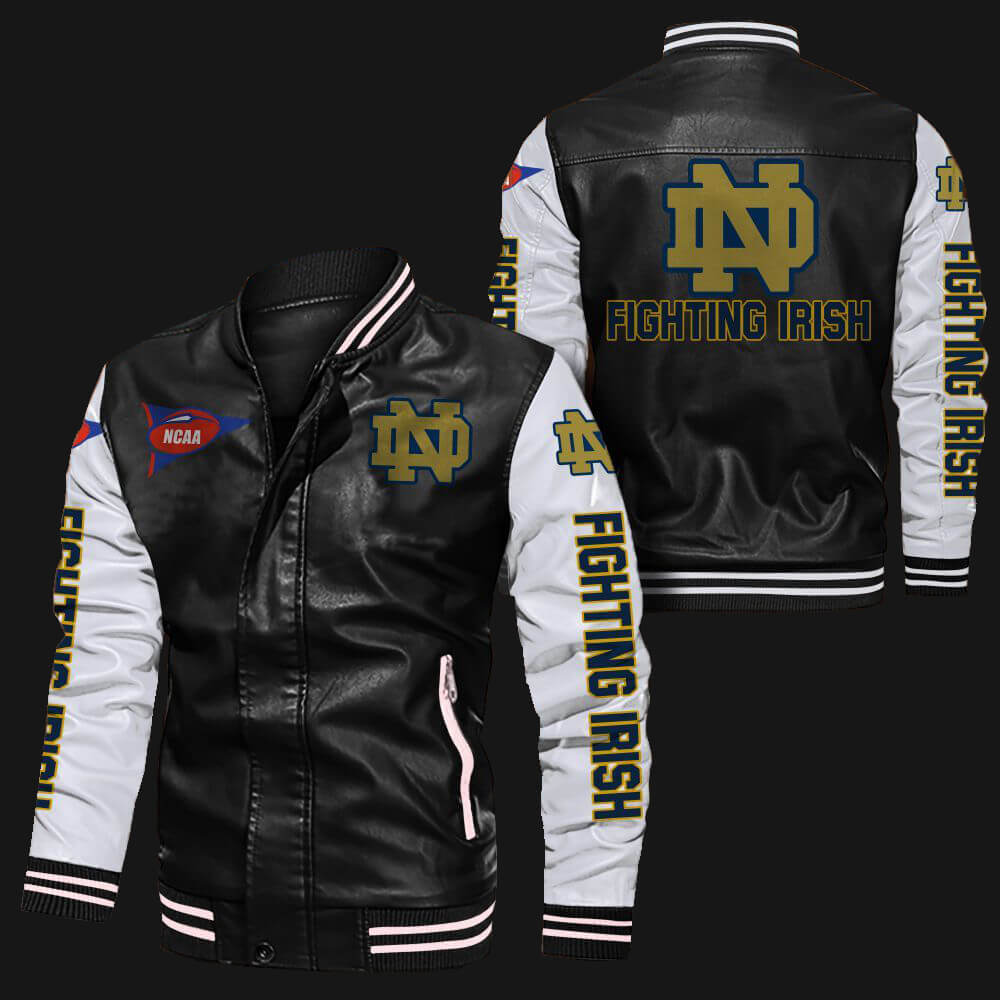 Black White Notre Dame Fighting Irish Leather Jacket Black White Notre Dame Fighting Irish Leather Jacket
