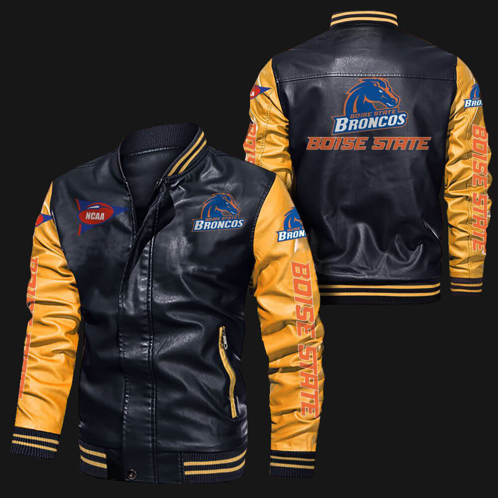Black Yellow Boise State Broncos Leather Jacket Black Yellow Boise State Broncos Leather Jacket